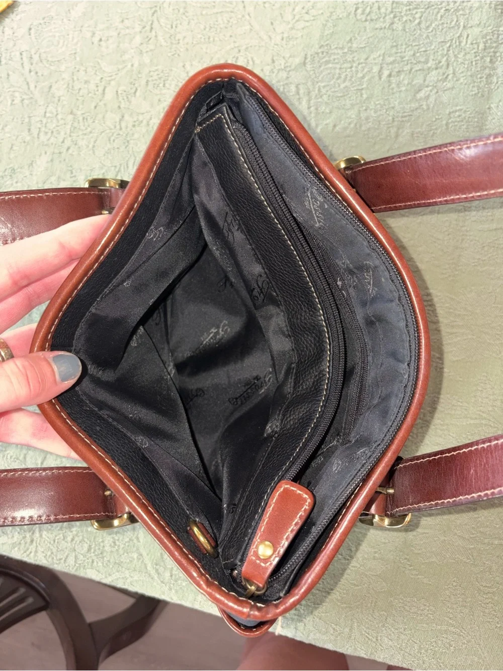 Fossil Black Handbag with Brown Leather Trim